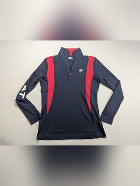 Ariat Tek Womens Sz S Sunstopper UPF Navy Blue Red Heat Series Quarter Zip Shirt